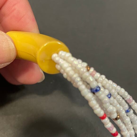 Vintage Multi bead necklace 7 strands necklace orang yellow red lg plastic beads - Picture 6 of 9